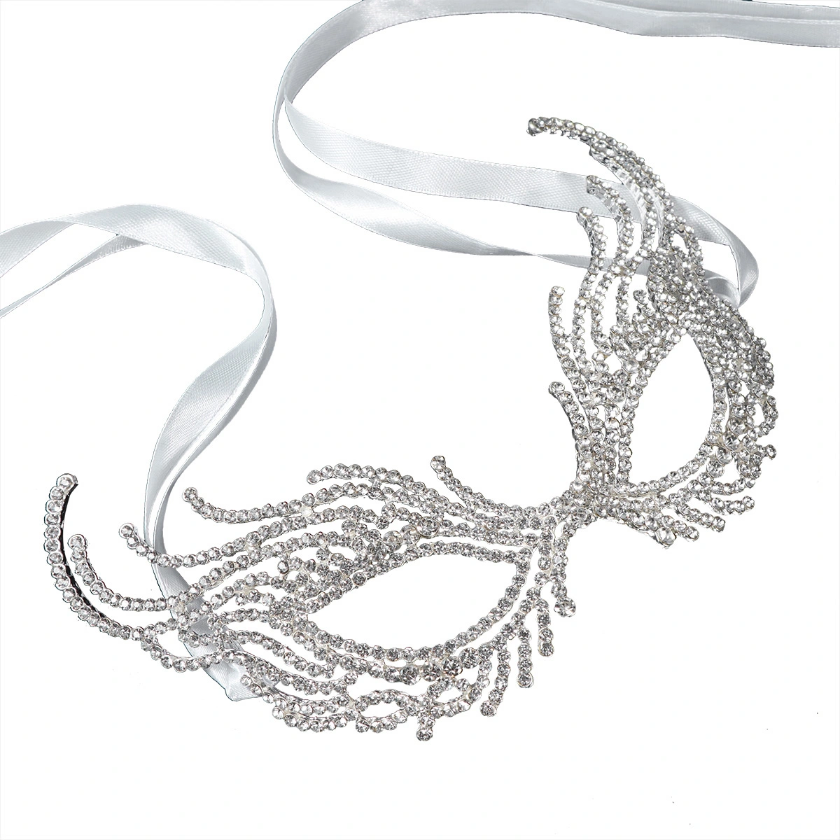 Bridal Mask Wedding Crystal Rhinestone Cat Face Eye Mask for Wedding Prom Party