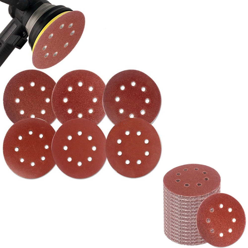 60pcs 5-inch Hook and Loop Grid Sandpaper 8-Hole Grit Sanding Disc Pads 60/ 80/ 180/ 240/ 320