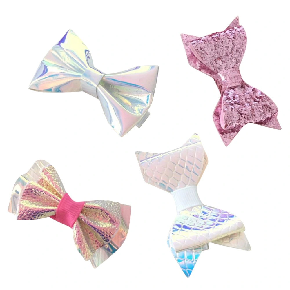 4PCS Holographic Bow Hair Clips Sequins Barrettes Glitter Bowknot Hair Clasps Hair Accessories for Kid Party Costume