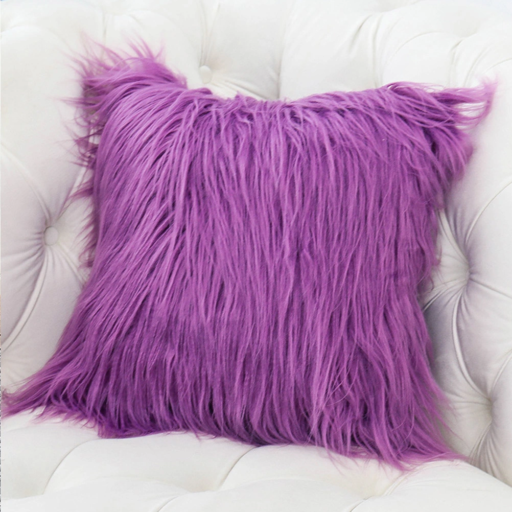 1Pc 45x45CM European Plush Pillowcase Fluffy Pillow Cover Throw Pillow Cover Imitation Wool Cushion Cover Purple (without Pillow Core)
