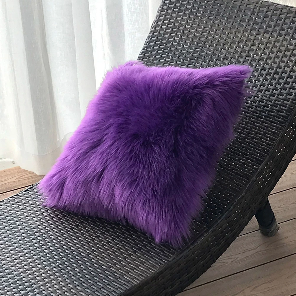 1Pc 45x45CM European Plush Pillowcase Fluffy Pillow Cover Throw Pillow Cover Imitation Wool Cushion Cover Purple (without Pillow Core)