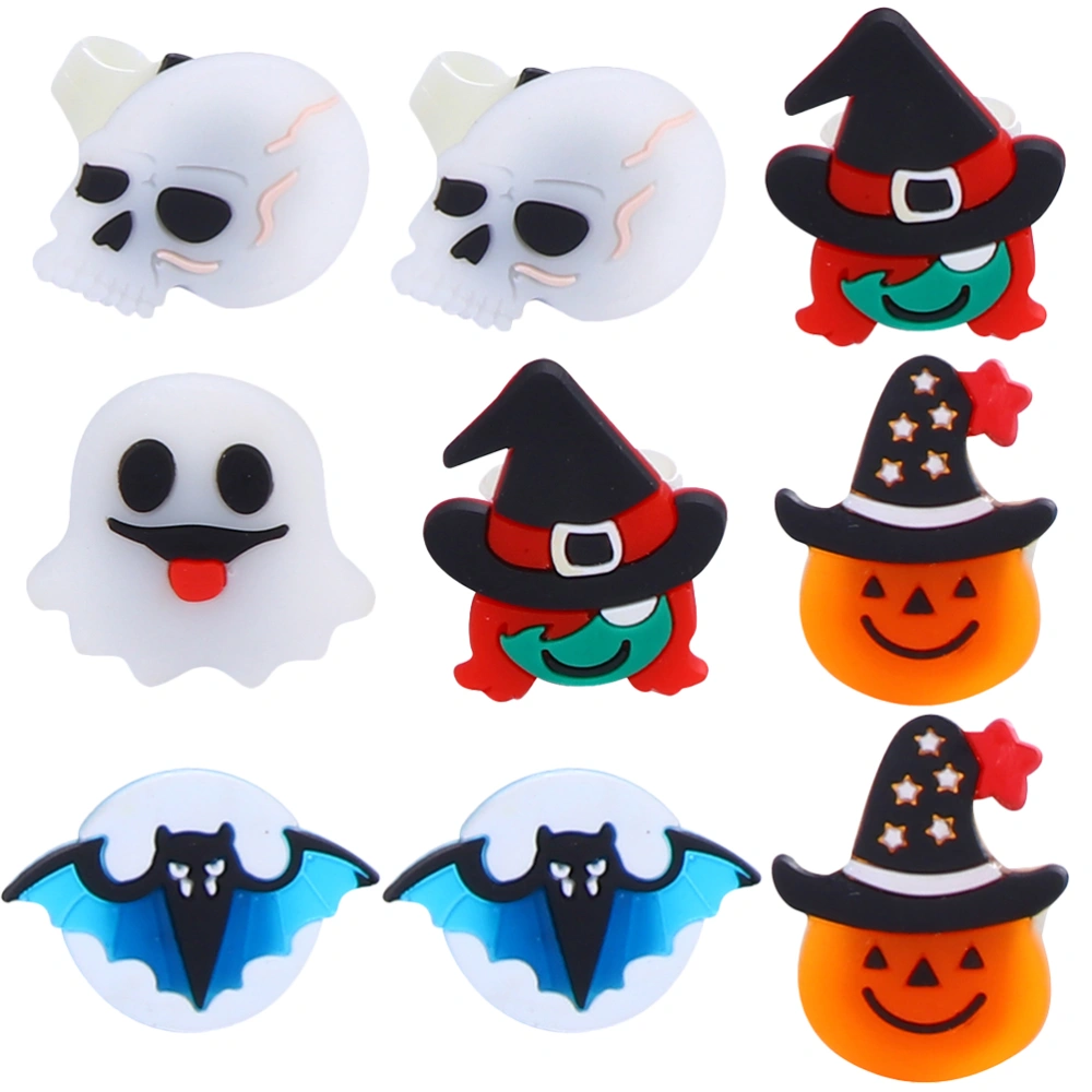 9pcs Halloween Decorative Finger Ring Toy PVC Rubber Rings LED Shining Rings Halloween Party Props (Random Style, Assorted Color)