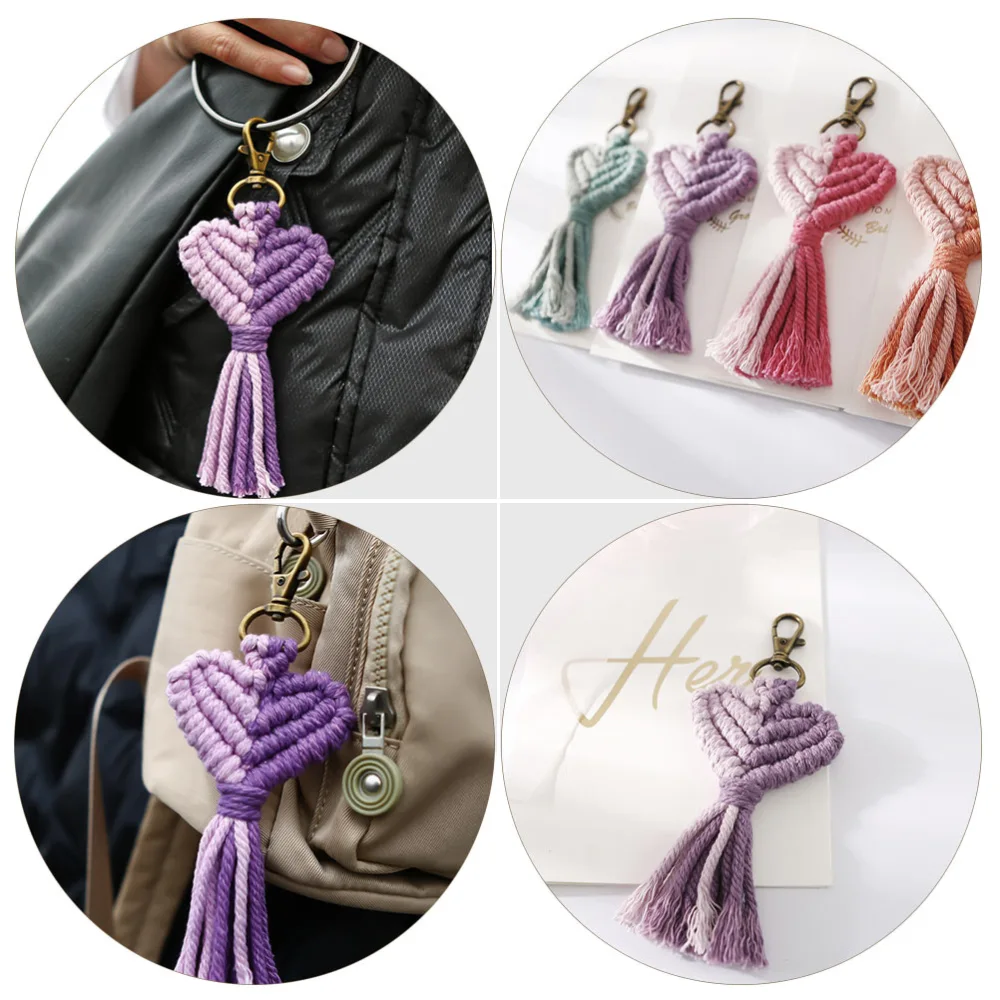 Weaving Craft Keyring Heart Shaped Keyholder Valentine's Day Tassel Decor