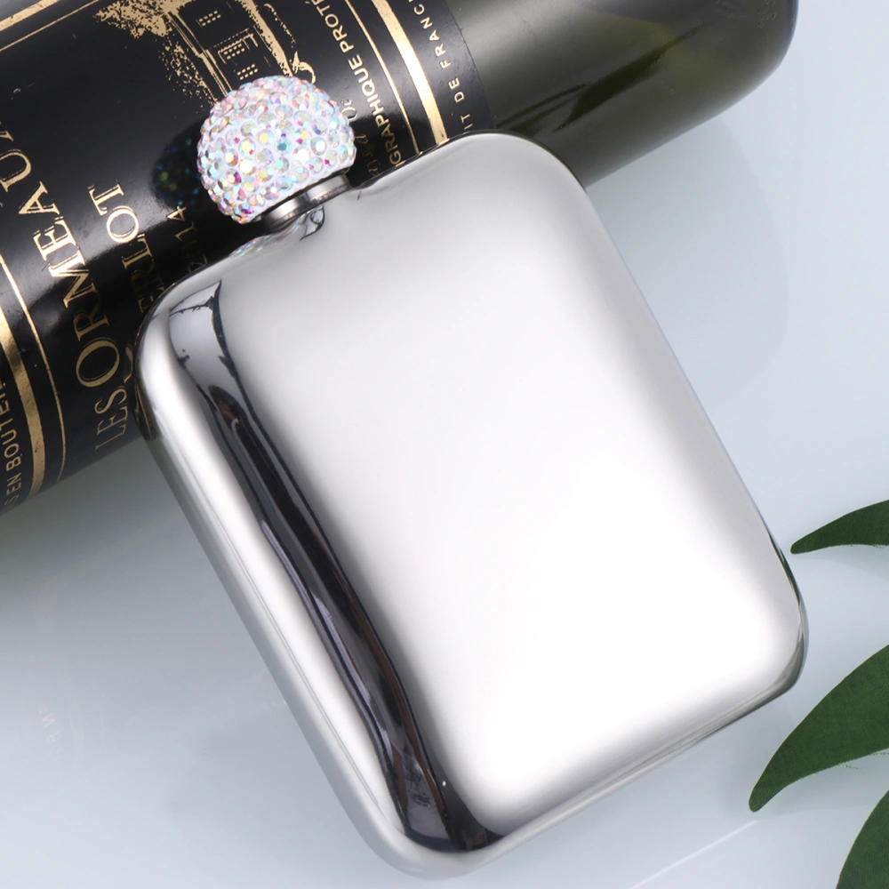 Rhinestone Designed Mini Wine Pot Portable Small Flagon Women Stainless Steel Wine Bottle Silver