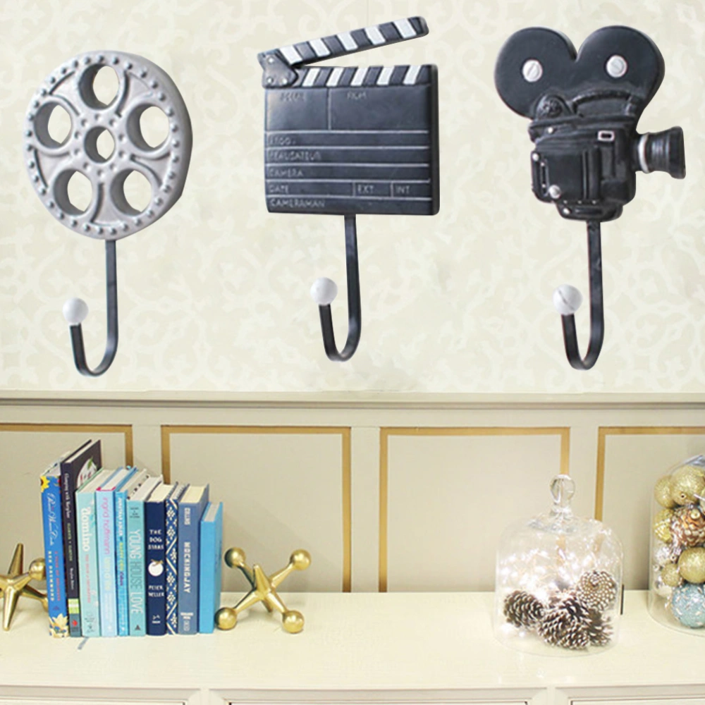 3pcs/Set Creative Resin Vintage Film Equipment Wall Mount Hooks Wall Hanger for House Office Decoration Bar Restaurant Wall Decoration