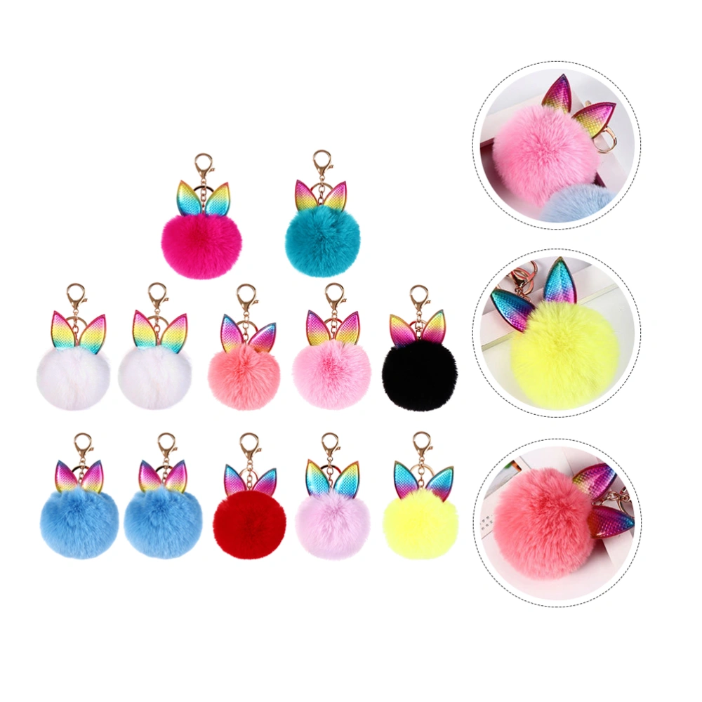 12Pcs Plush Furry Ball Key Pendant Decorative Key Chain Pendant Key Hanging Prop