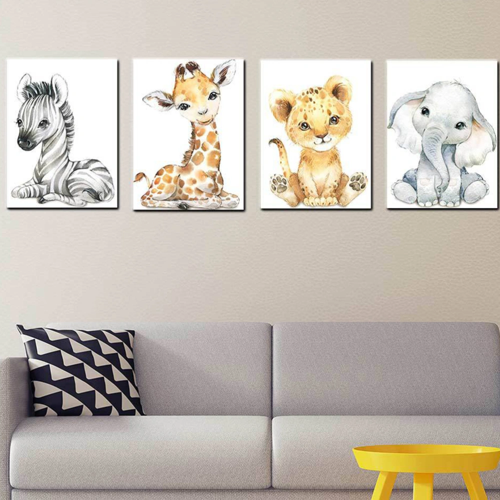 4Pcs Frameless Canvas Painting Adornments Animals Pattern Painting Wall Decors