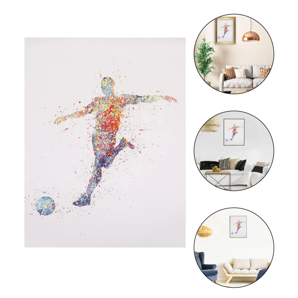 Watercolor Painting Decor Frameless Football Sports Hanging Picture for Home