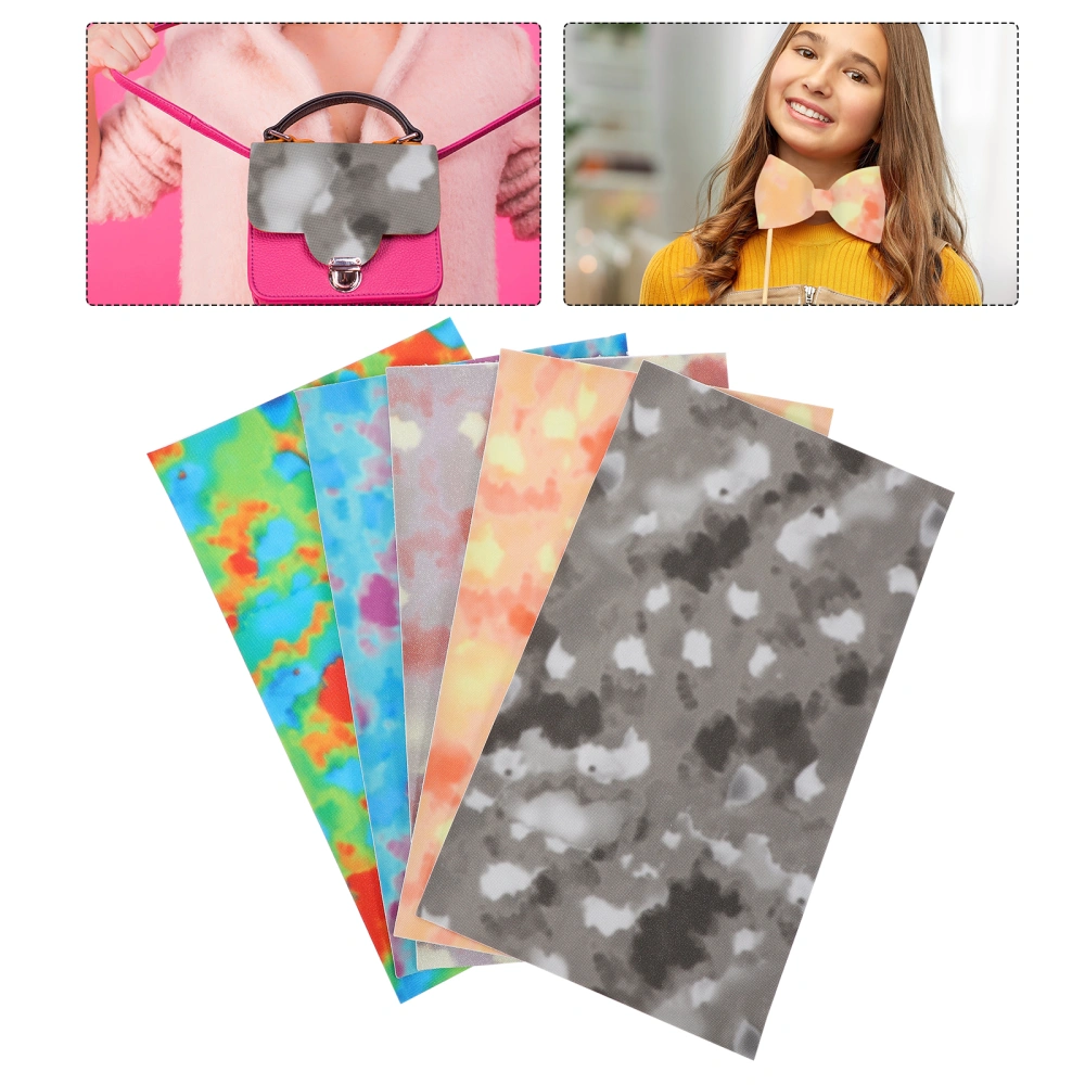 5pcs Tie-Dye Faux Leather Sheet Shiny Synthetic Leather Sheets DIY Materials