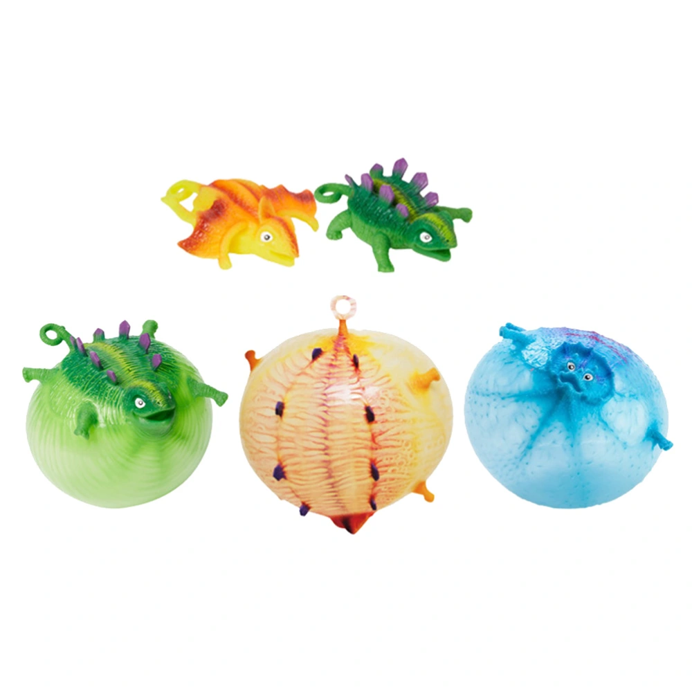 5Pcs  TPR Blowing Animal Dinosaur Shaped Wave Ball Toy Inflatable Ball Toy Novel Plaything (Random Style)