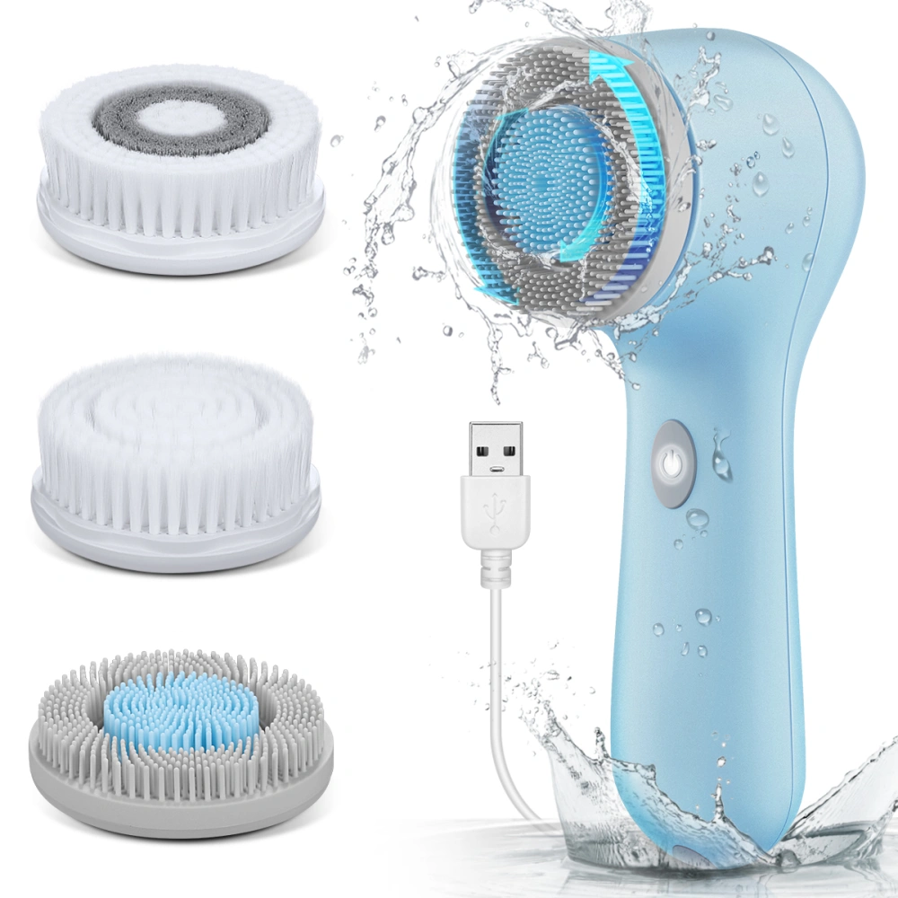 ETEREAUTY E010108 3-in-1 Rechargeable Facial Cleansing Brush 360° Rotation Face Beauty Device Skin Care Massager (Blue)