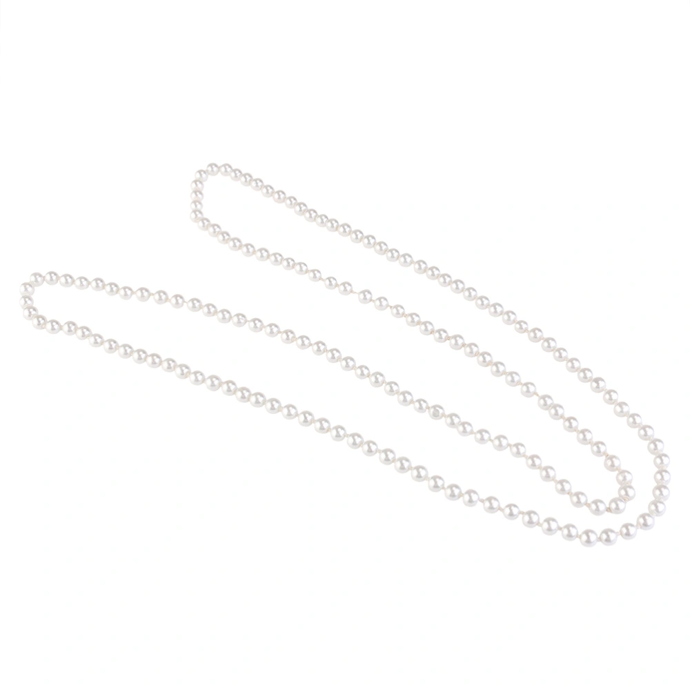 1.5M Retro Women Lady Simulated Pearls Long Necklace Chain for Sweater Decoration (White)