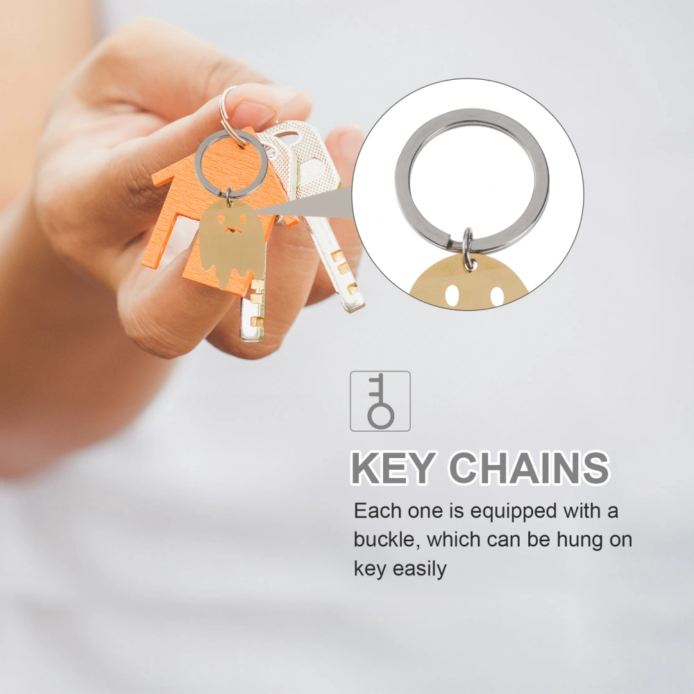 2pcs Ghost Key Rings Halloween Key Chain Stainless Steel Key Rings for Man Woman (Golden, Steel Color, each Color has 1pcs)