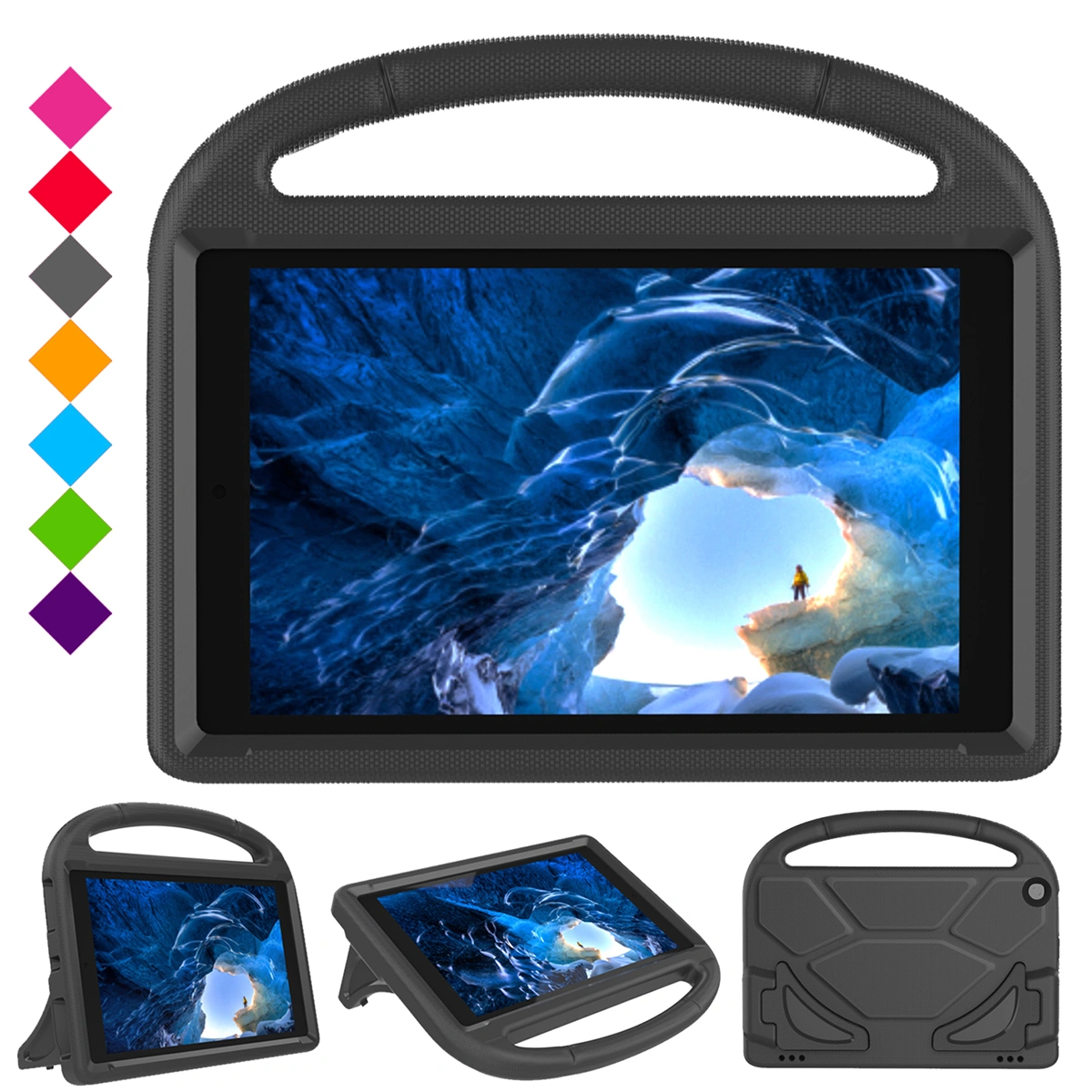 Light Weight Proof Convertible Ultra-Slim Kid-Proof Cover Kids Case for Kindle Fire 10 2015/2017 (Black)