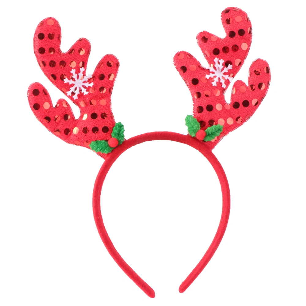 1pc Christmas Headband Creative Antlers Head Decorative Glass Silk Snowflake Hair (Red)