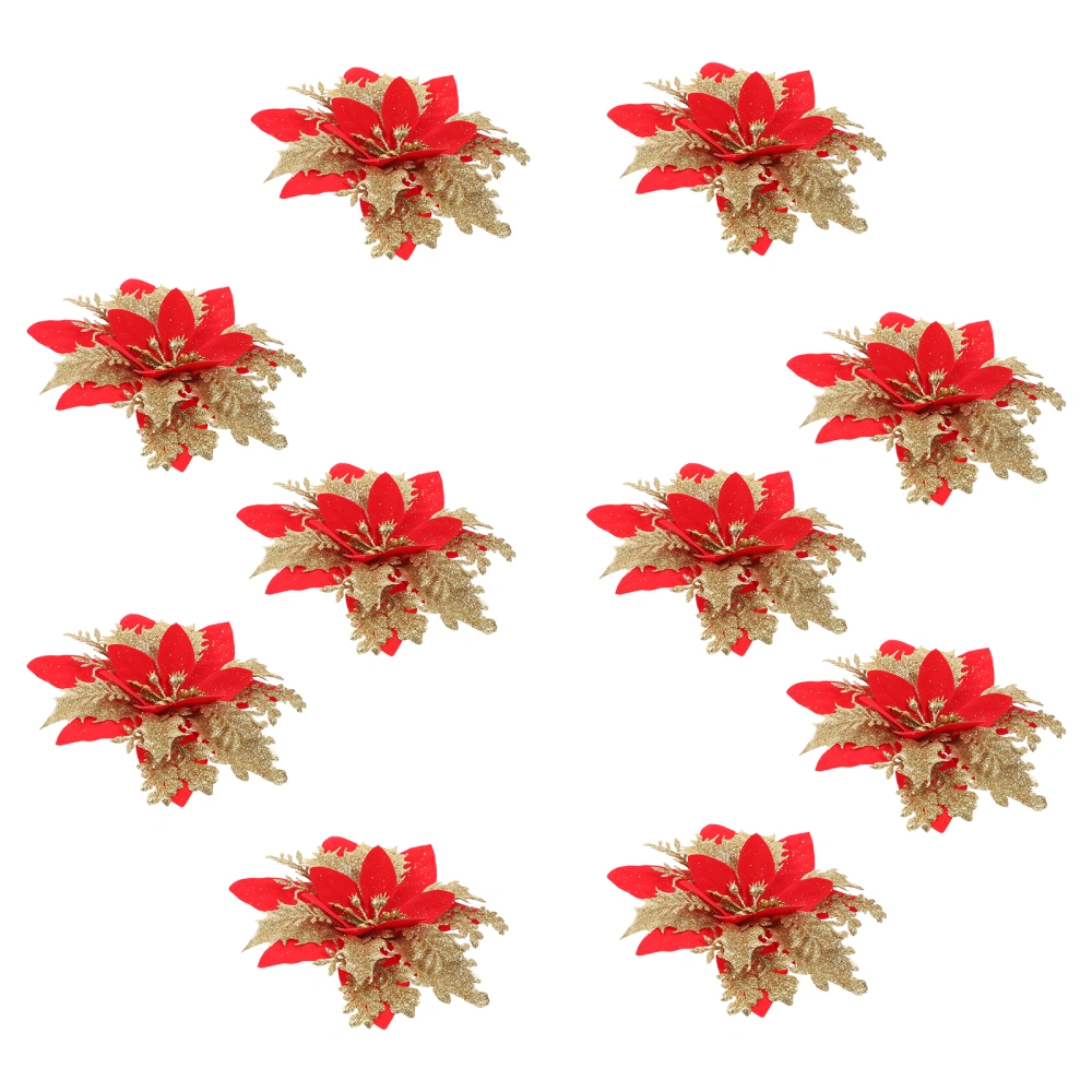 10pcs Christmas Wreath Decorative Flower Glitter Powder Flowers Window Decors