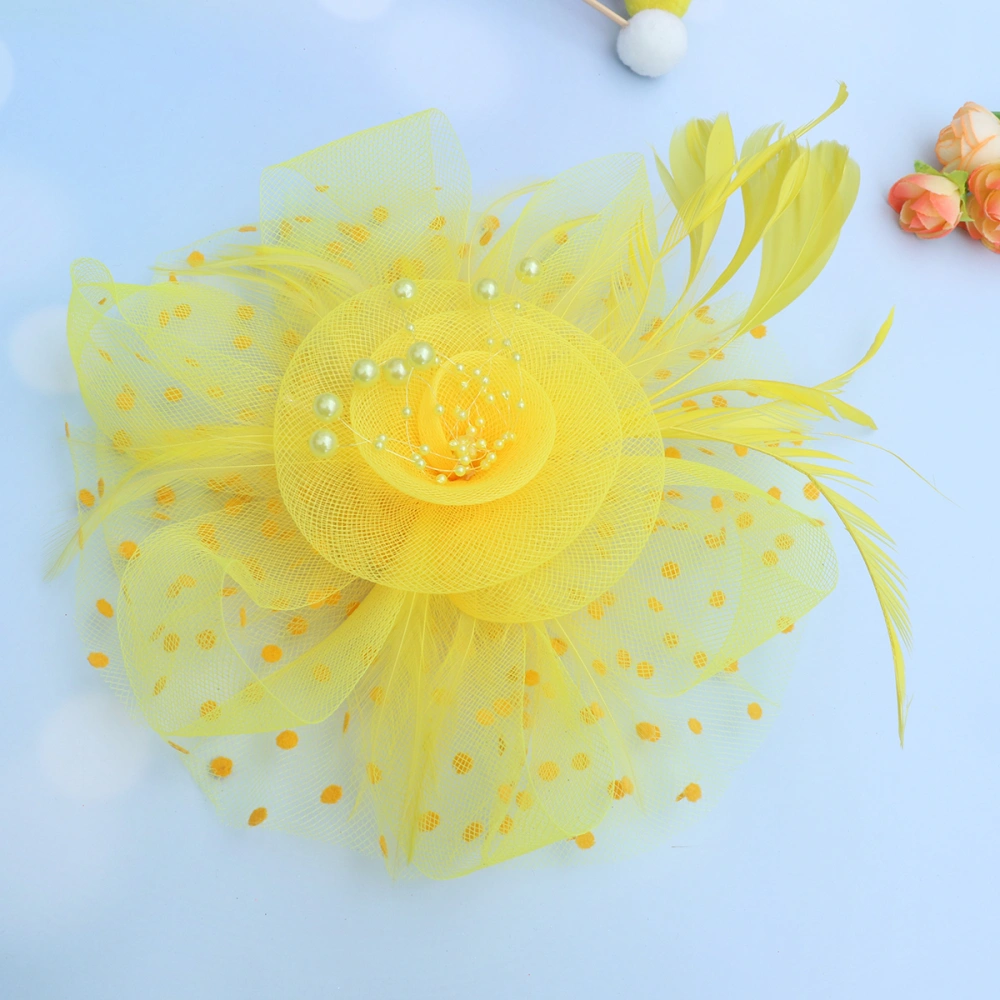 1 Set of Girls Hair Hoops Gauze Cloth Headdress Elegant Hair Clip Flower Hat Hairpin Feathers Headwear for Women Girls Yellow