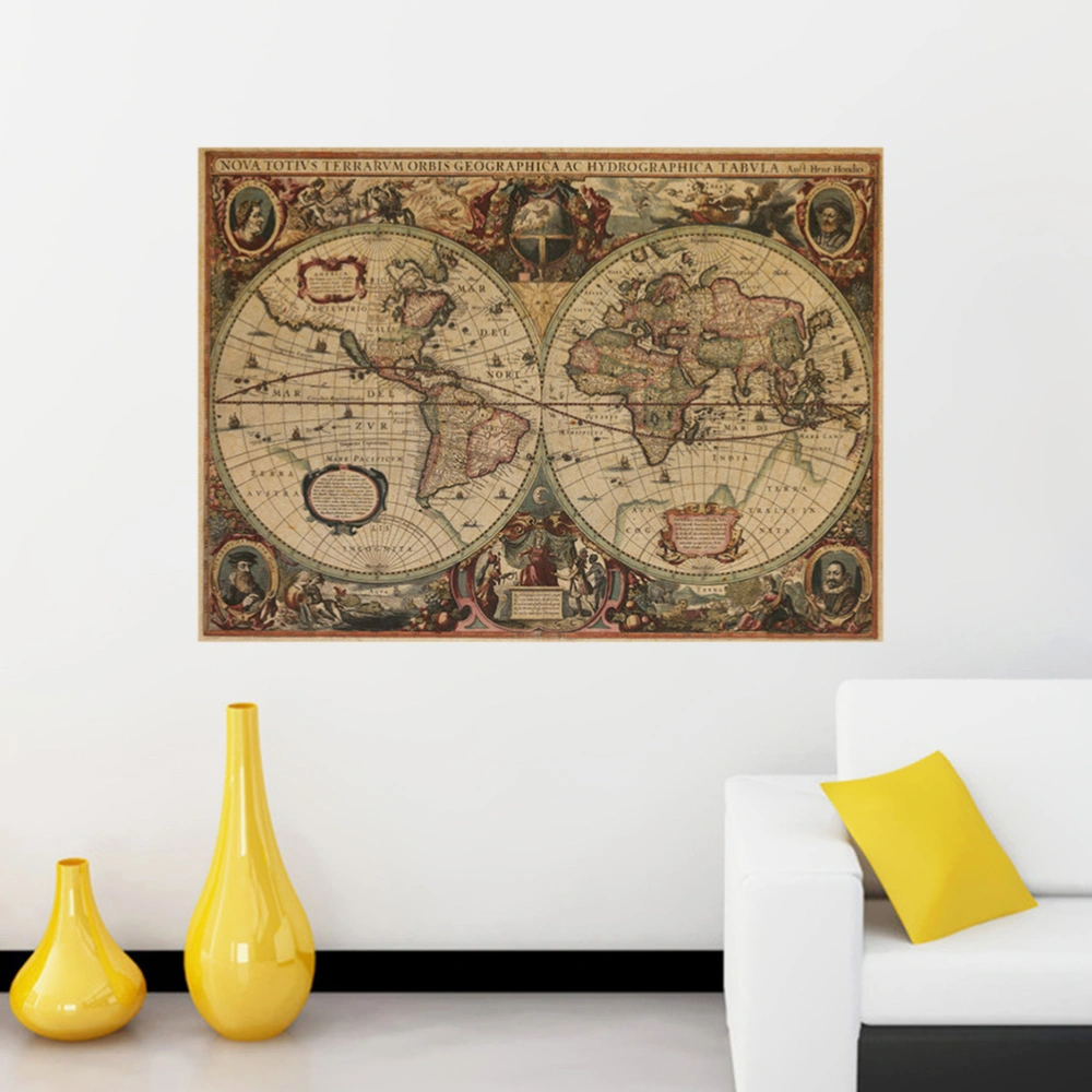 Nautical World Map Kraft Poster Removable Murals Wall Decor Decals for Living Room Bedroom