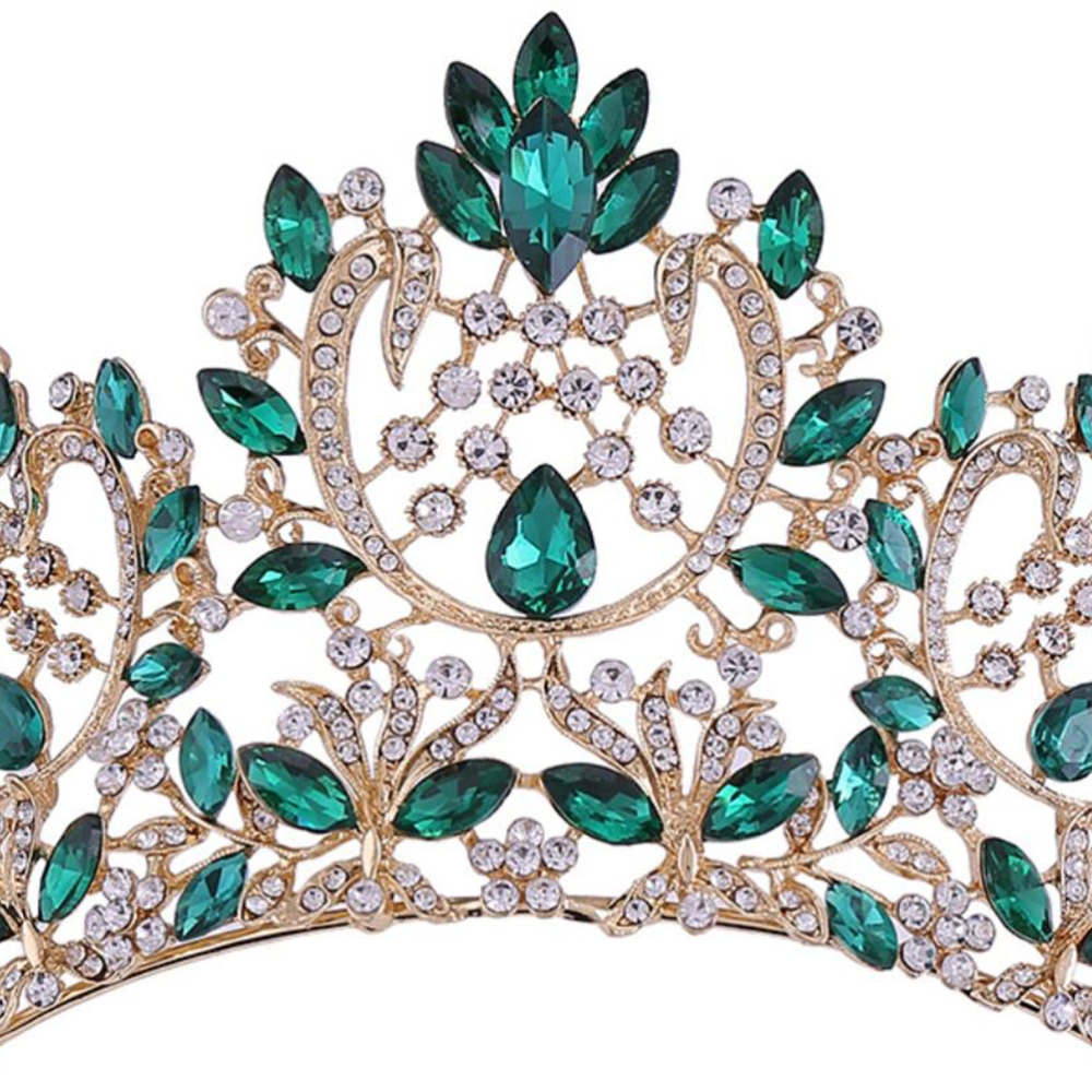 1pc Baroque Style Luxurious Crown Vintage Alloy Rhinestone Inlaid Hair for Bride (Green)