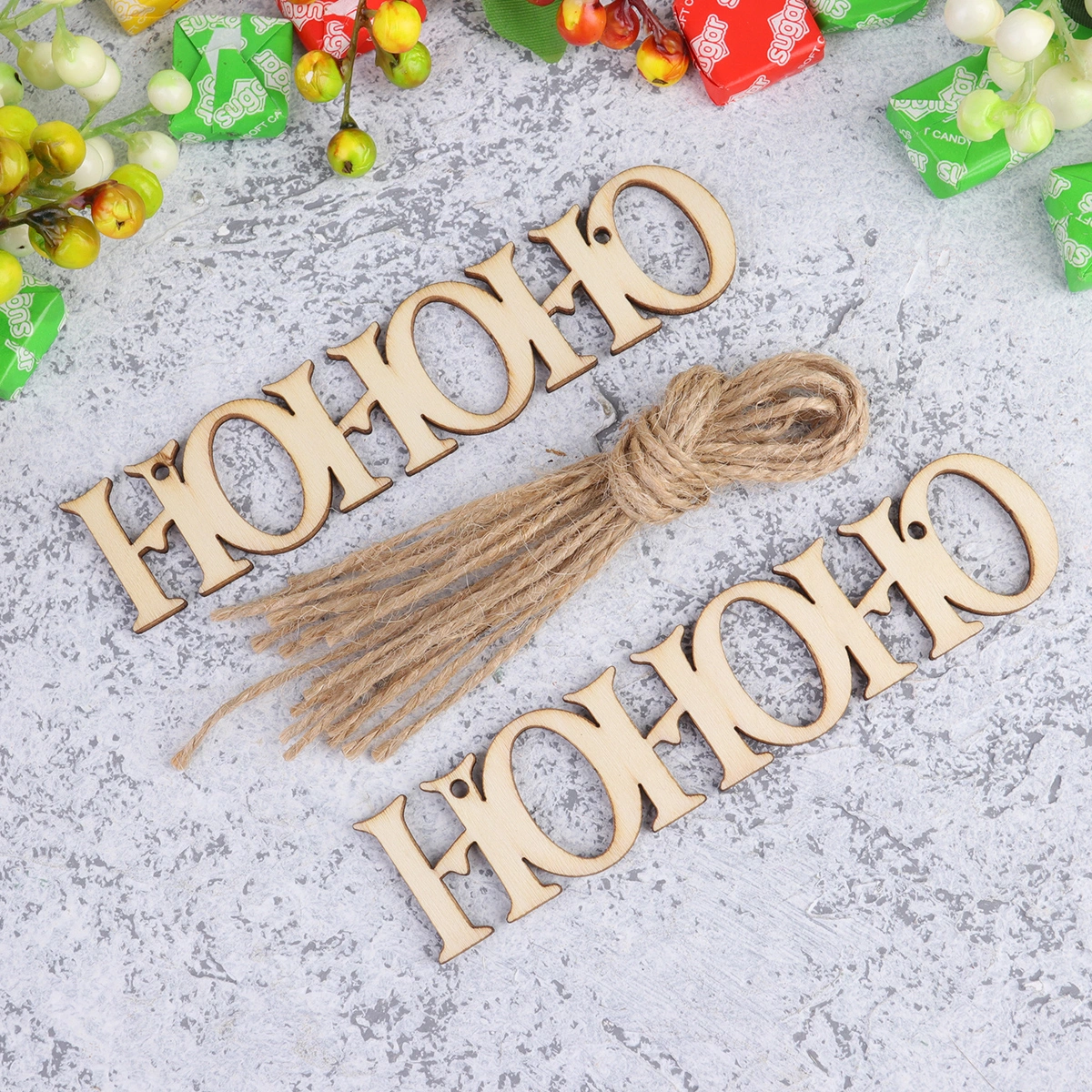 20pcs Wooden Christmas Hanging Ornaments Christmas Fine Carving Craft Pendant Wood Crafts Hanging Ornament DIY Painted Hanging Tag Wood Chips Decorations for Home Decor Letter HO Style