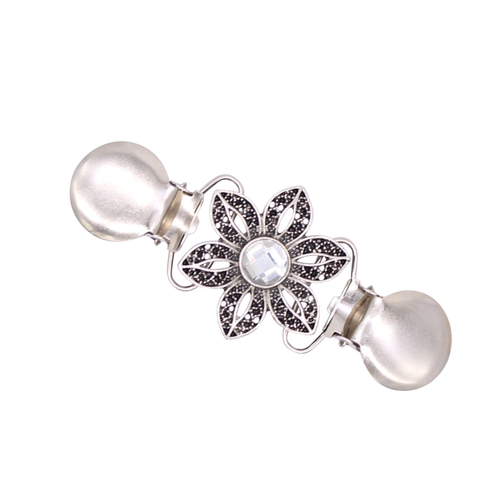 2PC Sweater Clips Classic White Crystal Inlaid Tie Sweater Clips Bundle Clips Clothing Connection Buckle Cardigan Clips Sweater Collar Clips (Silver)