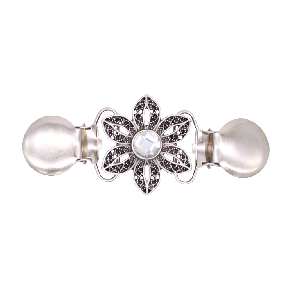 2PC Sweater Clips Classic White Crystal Inlaid Tie Sweater Clips Bundle Clips Clothing Connection Buckle Cardigan Clips Sweater Collar Clips (Silver)