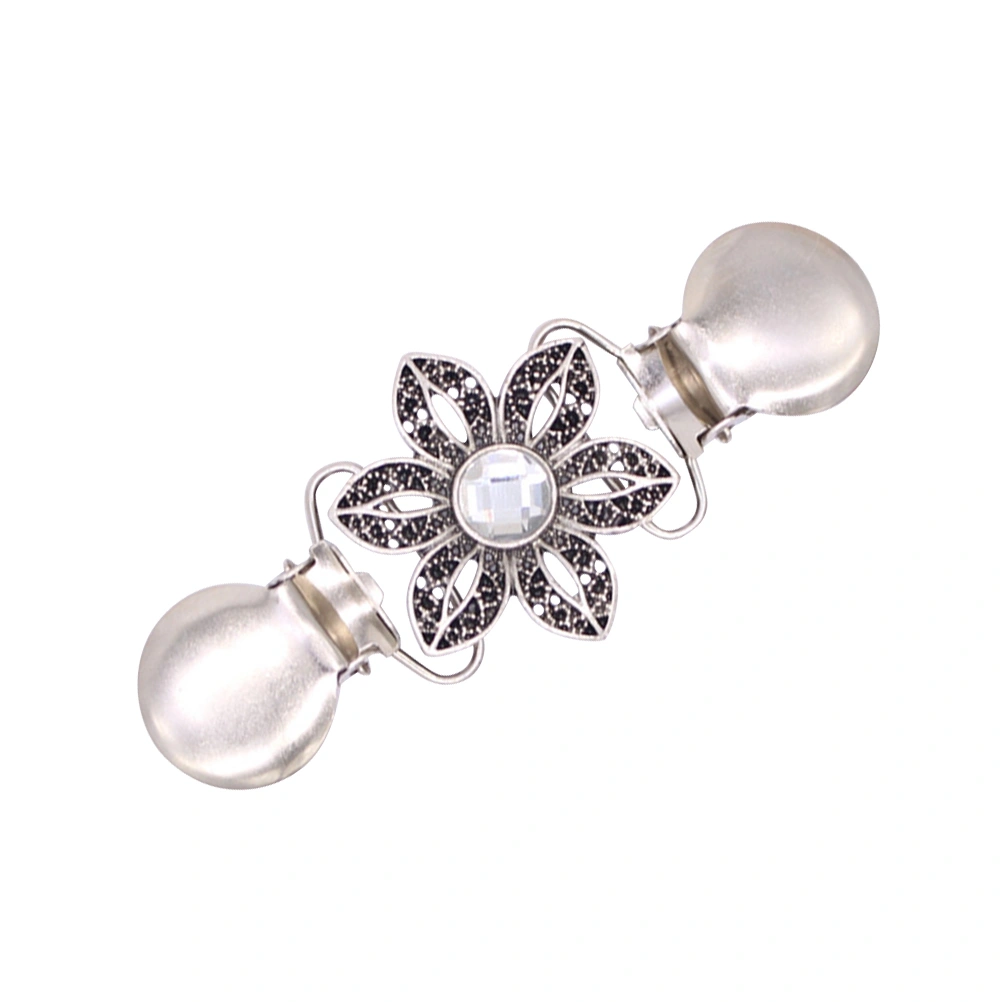 2PC Sweater Clips Classic White Crystal Inlaid Tie Sweater Clips Bundle Clips Clothing Connection Buckle Cardigan Clips Sweater Collar Clips (Silver)