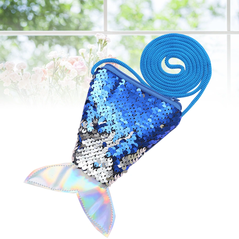 Women Mermaid Tail Sequins Coin Purse Girls Crossbody Bags Sling Money Change Holder Purse Bag Pouch For Gifts (Royalblue)