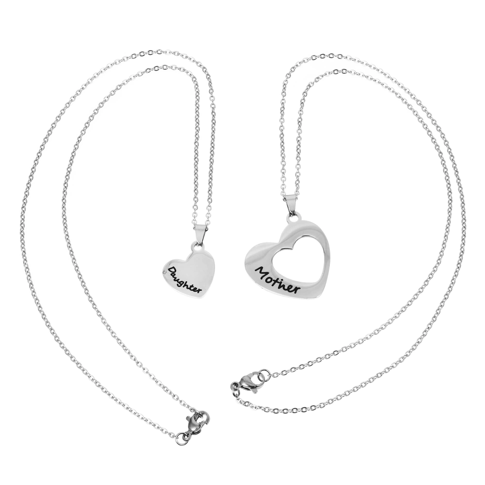 2pcs English Letters Stainless Steel Heart Shape Pendant Necklaces for Mother