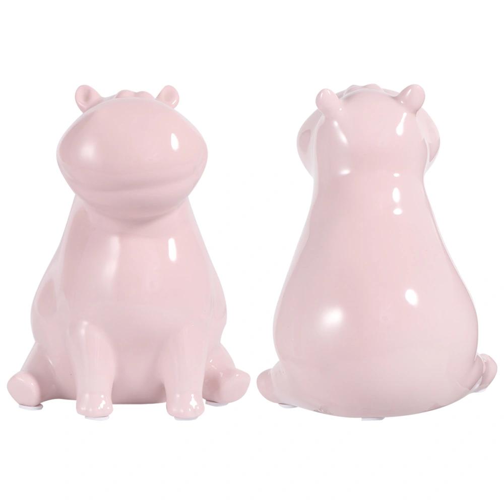 Minimalist Desktop Decoration Ceramic Hippo Shaped Crafts Table Ornament Pink