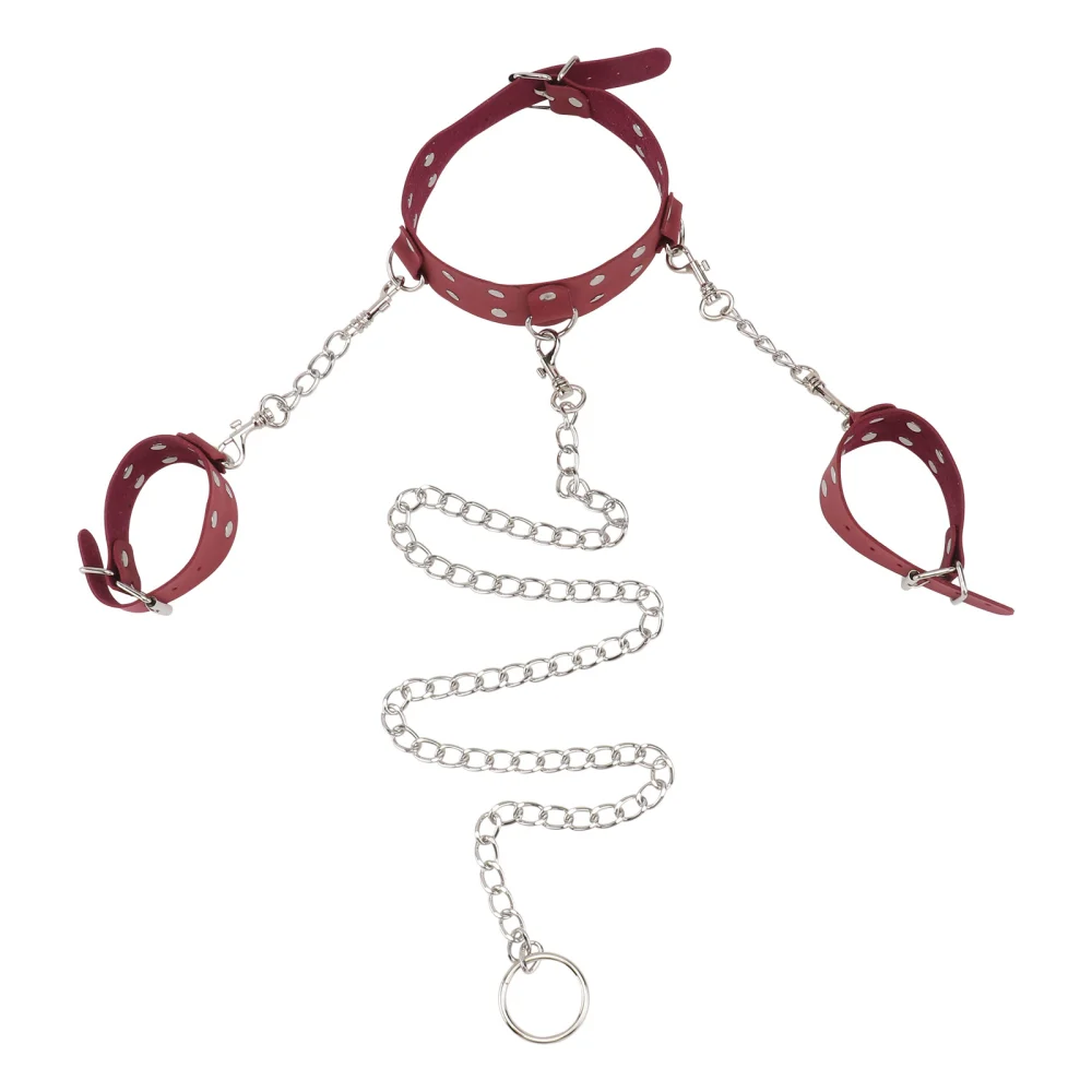 1 Set Bondage Sex Toy Creative Handcuffs Bondage Toy (Silver, Dark Red)