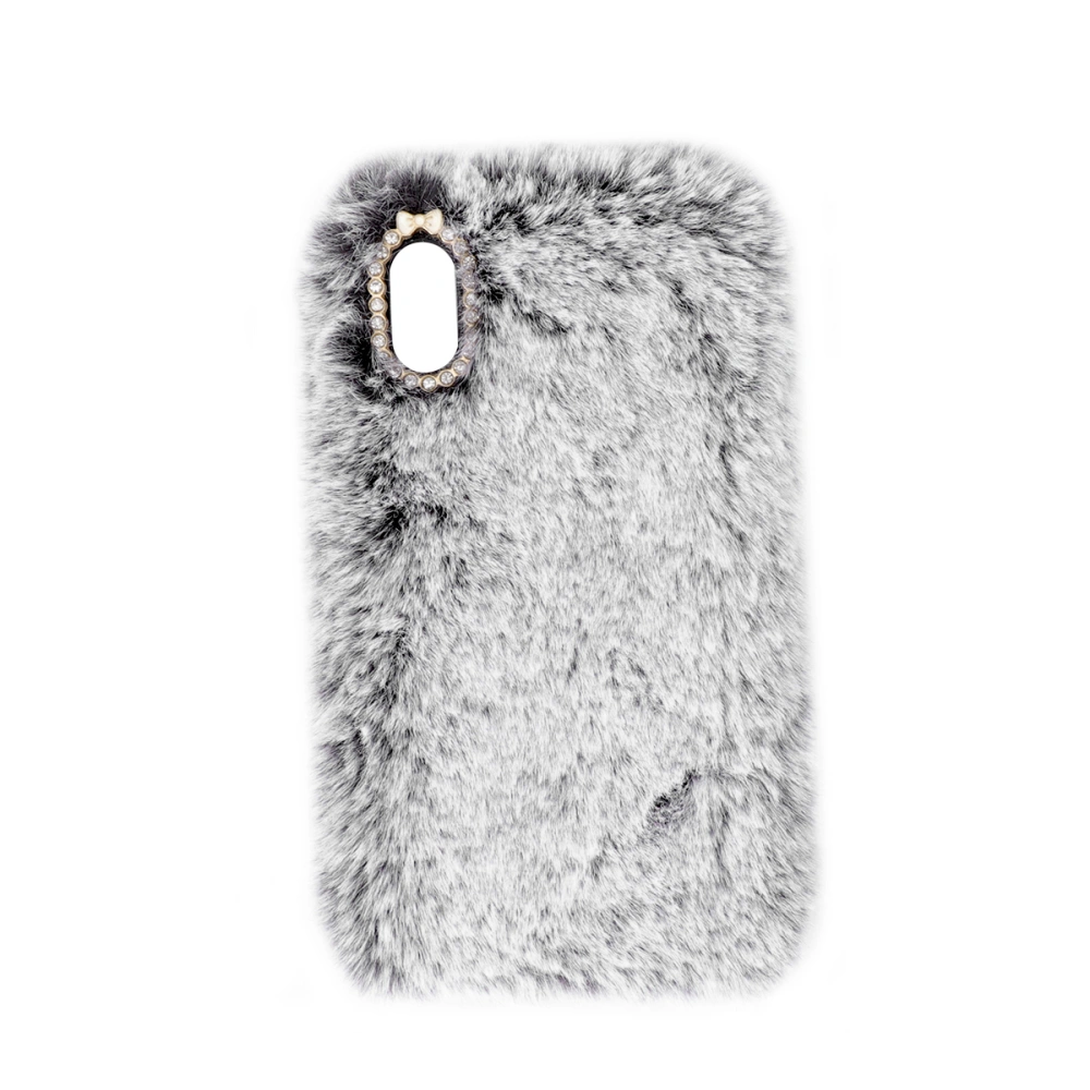 Lovely Plush Phone Case Super Plush Phone Cover Shockproof Phone Shell Compatible for iPhone XS MAX(Grey)