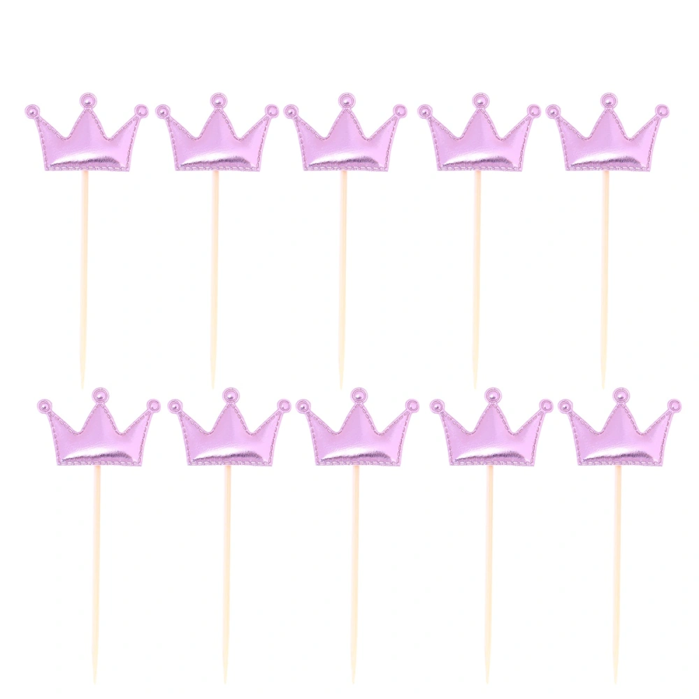 10 Pcs Disposable Cupcake Toppers Bright PU Leather Crown Shape Party Favors for Kids Birthday Cake Decoration(Pink)