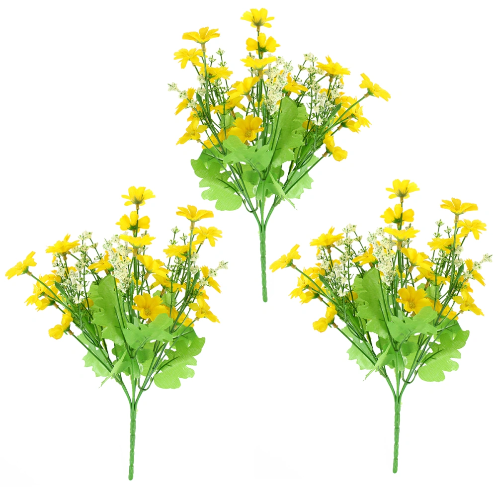 3pcs Artificial Wild Chrysanthemum Flowers Silk Simulation Daisy Bouquet Plant Bundle for Home Office Garden Patio Decoration (Yellow)