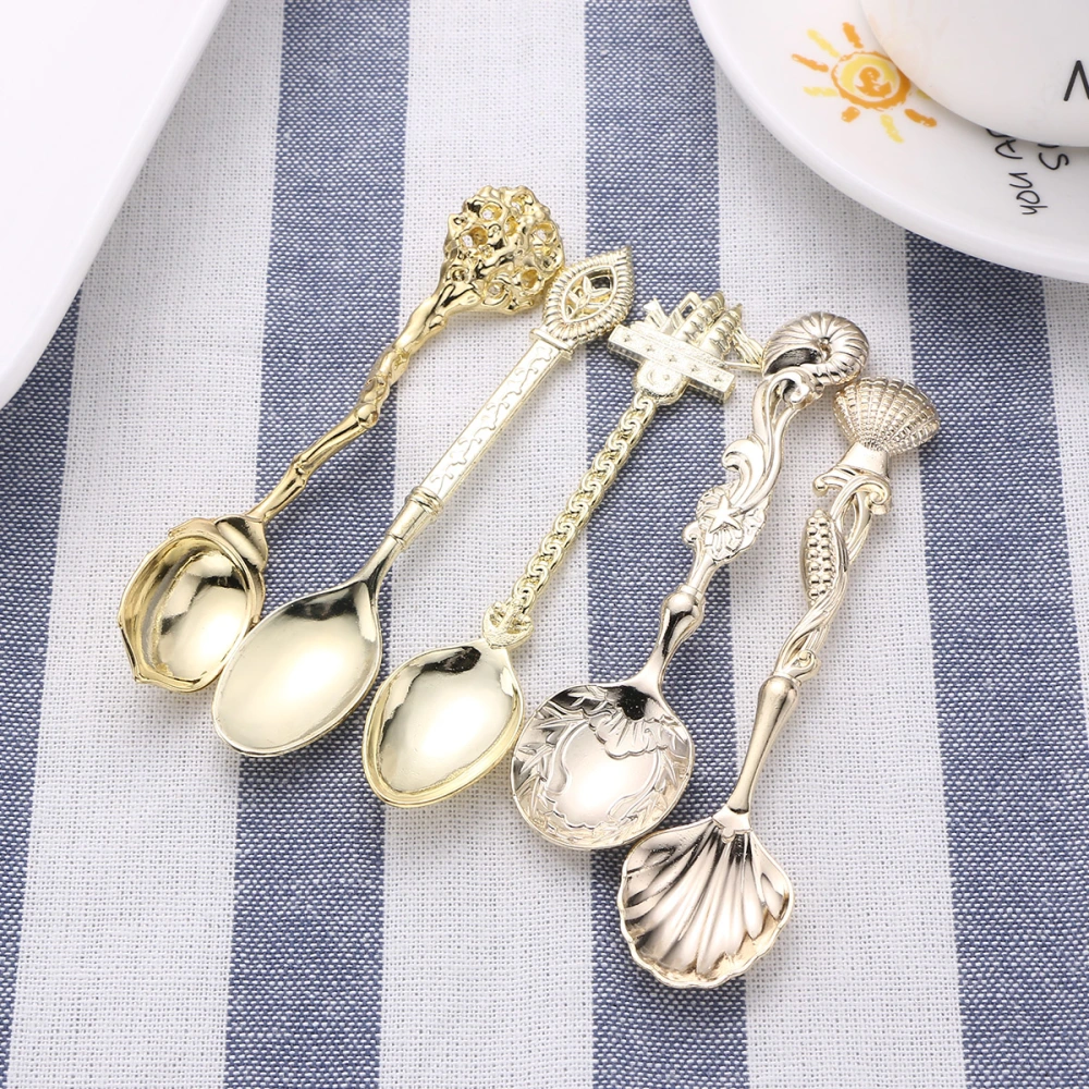 5PCS Stereoscopic Stainless Steel Spoon Set Vintage Retro Creative Coffee Stirring Dessert Spoon Rice Soup Spoon for Eating Dinner Kitchen (Golden)