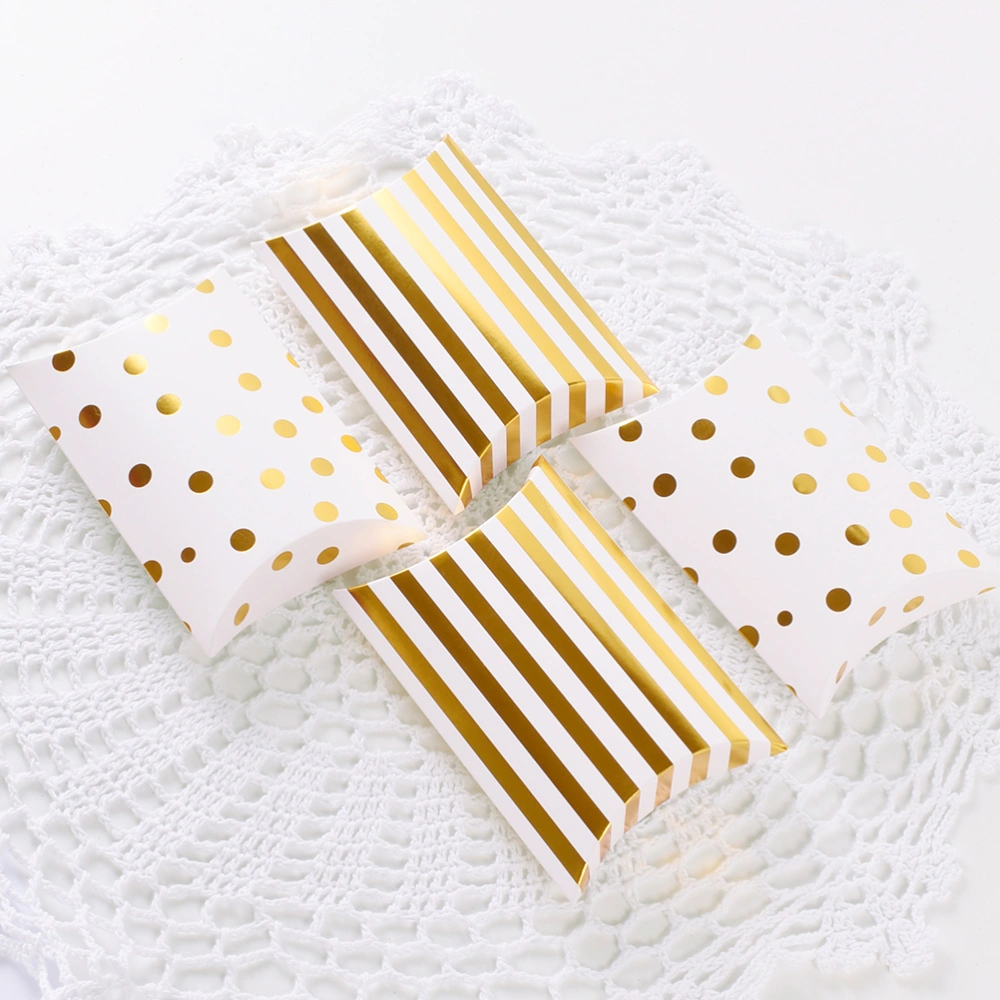 10pcs Gold Stamping Stripe Design Candy Box Creative Pillow Box Chocolate Storage Case Wedding Treat Box Party Favor Gift Box 