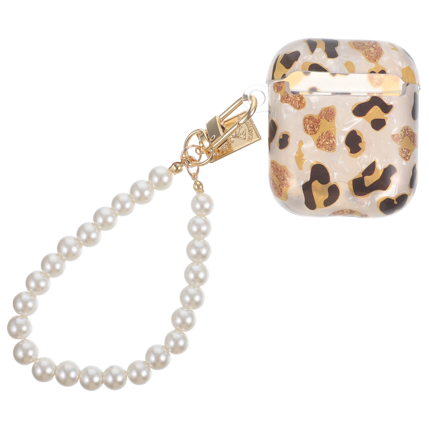 Earbud Carrying Case Earphone Storage Case Wireless Earphone Case with Pearl Chain Keyring Compatible with Airpods 1/2 Generation