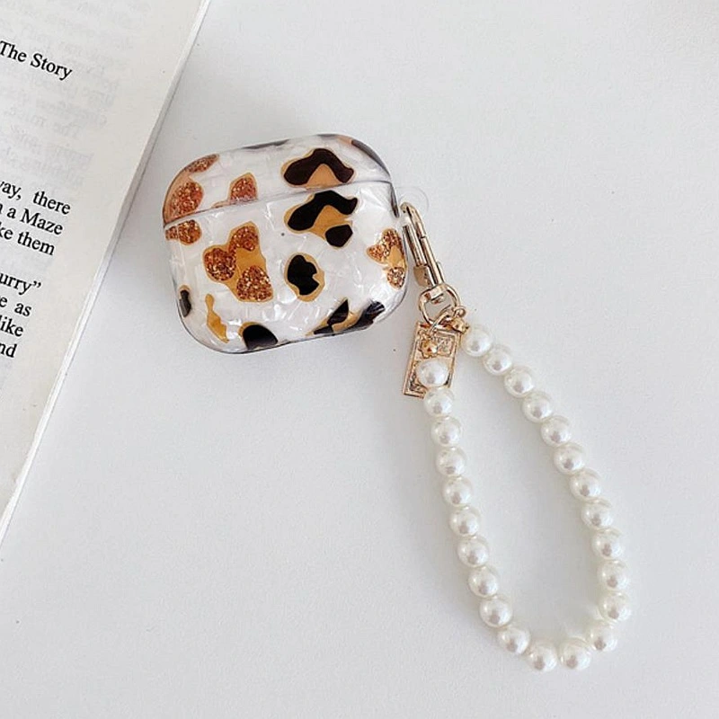 Earbud Carrying Case Earphone Storage Case Wireless Earphone Case with Pearl Chain Keyring Compatible with Airpods 1/2 Generation