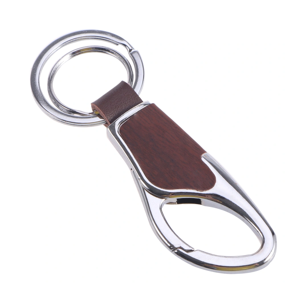 Men's Leather Key Ring Chain Metal Keychain for Home (Silver and Brown Leather)