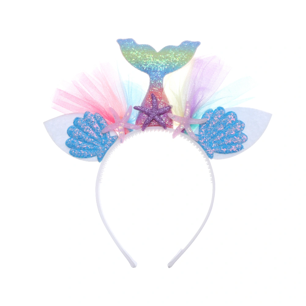 Mermaid Headband Hair with Shell Chiffon Flowers Decoration Creative Headdress Headpiece Costume Accessory (Colorful)