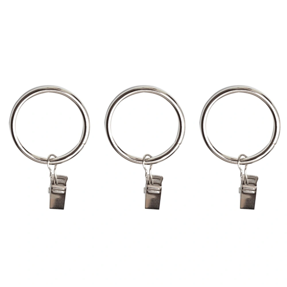 20 PCS Rustproof Drapery Iron Rings with Hooks Curtain Metal Loops with Clips 4mm x 35mm (Silver)