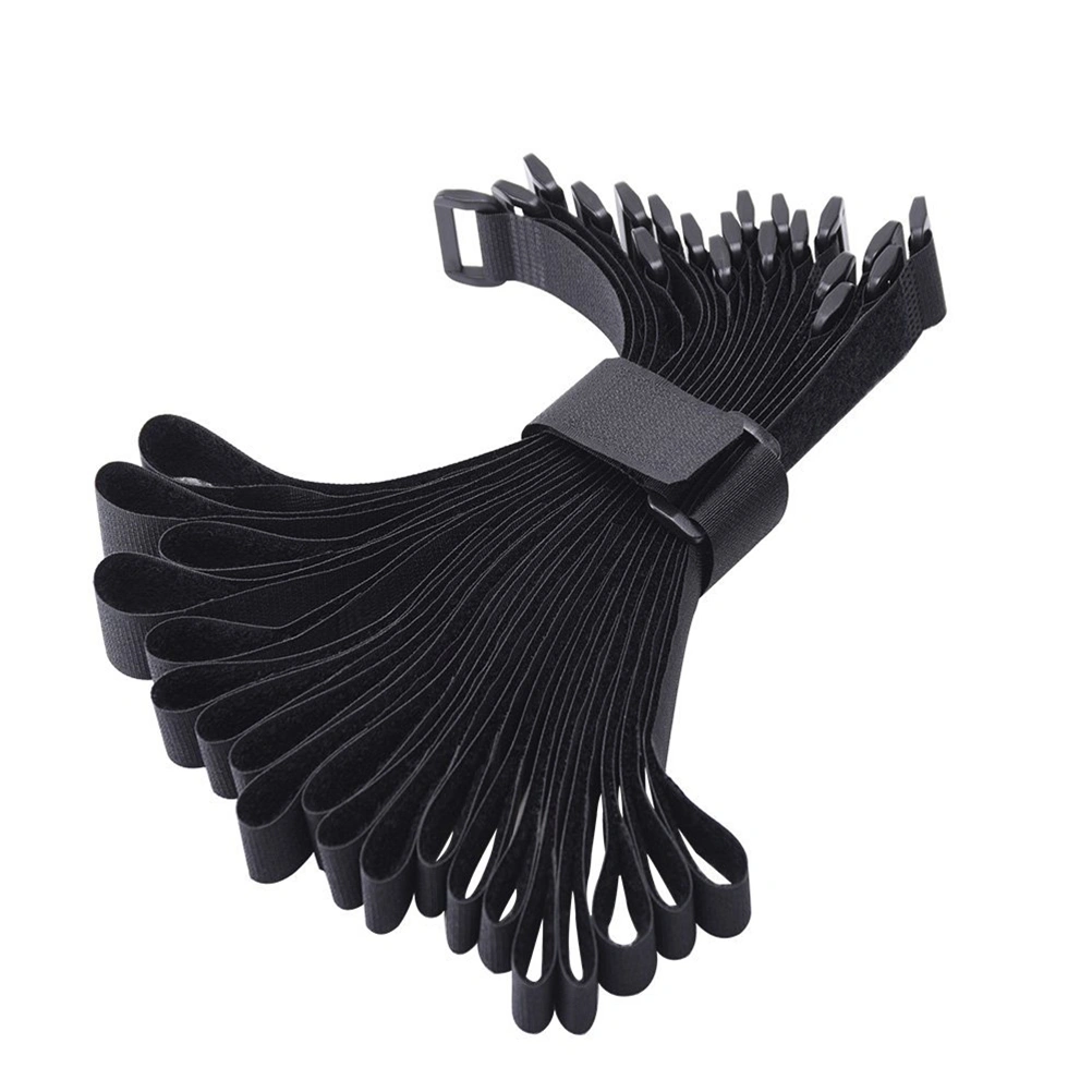 20pcs Hook and Loop Straps Cable Ties Organizer Fastener (Black)