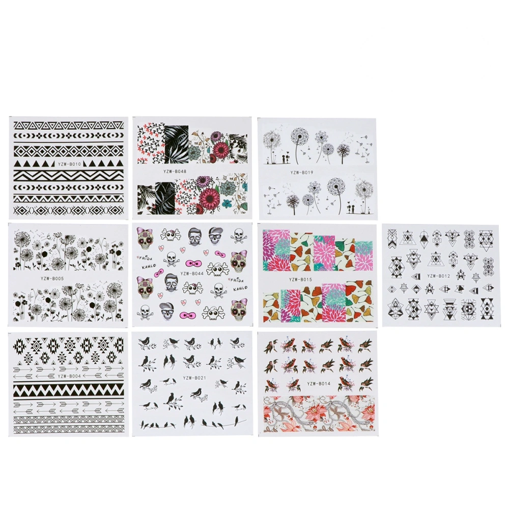 10pcs DIY Beauty 3D Nail Art Decoration Stickers Mix Design Water Transfer Nail Stickers