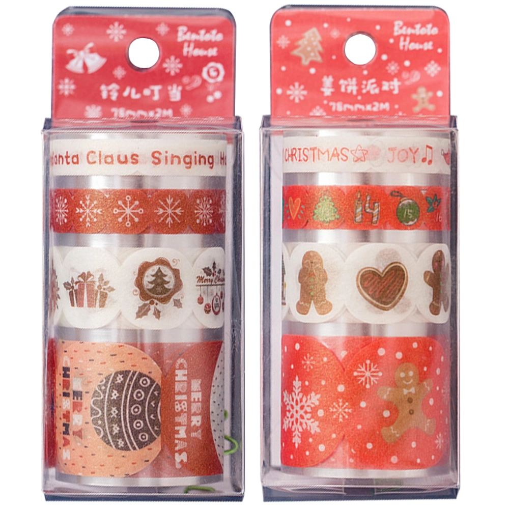 2pcs Pearl Christmas Paper Clips Cartoon File Clamps 2m Paper Self-adhesive Tape (Gingerbread Party and Jingle Bell Style)