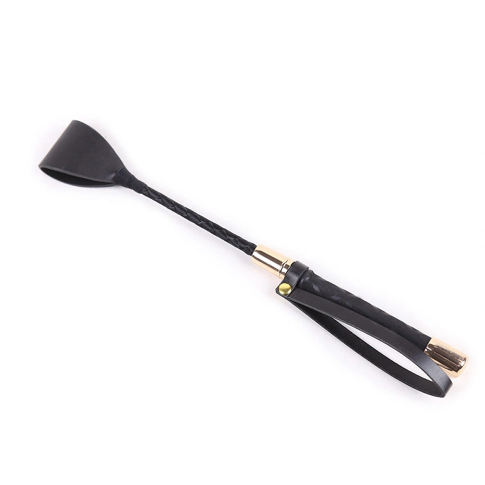 Black Leather Whip Jump Bat Whip Riding Crop for Couples Sex Toy (Short Style)