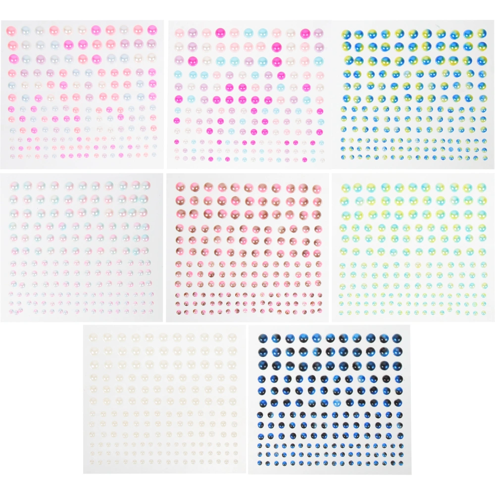 8 Sheets Self Adhesive Pearl Stickers Colorful Flat Back Pearls Sticker for Face Nail Art