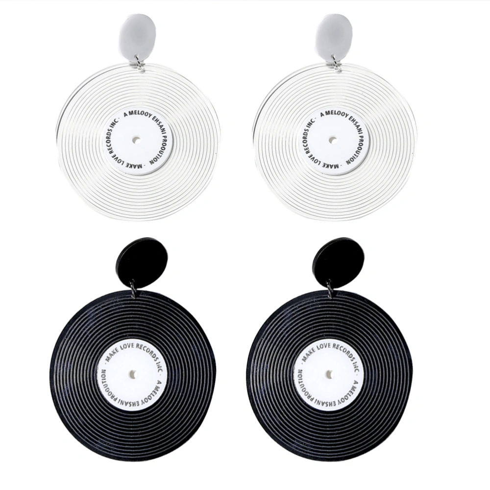 4pcs Vinyl Records Earrings Round Shaped Ear Studs Elegant Charming Ear Jewelry Gifts for Women Ladies Girls (White + Black)