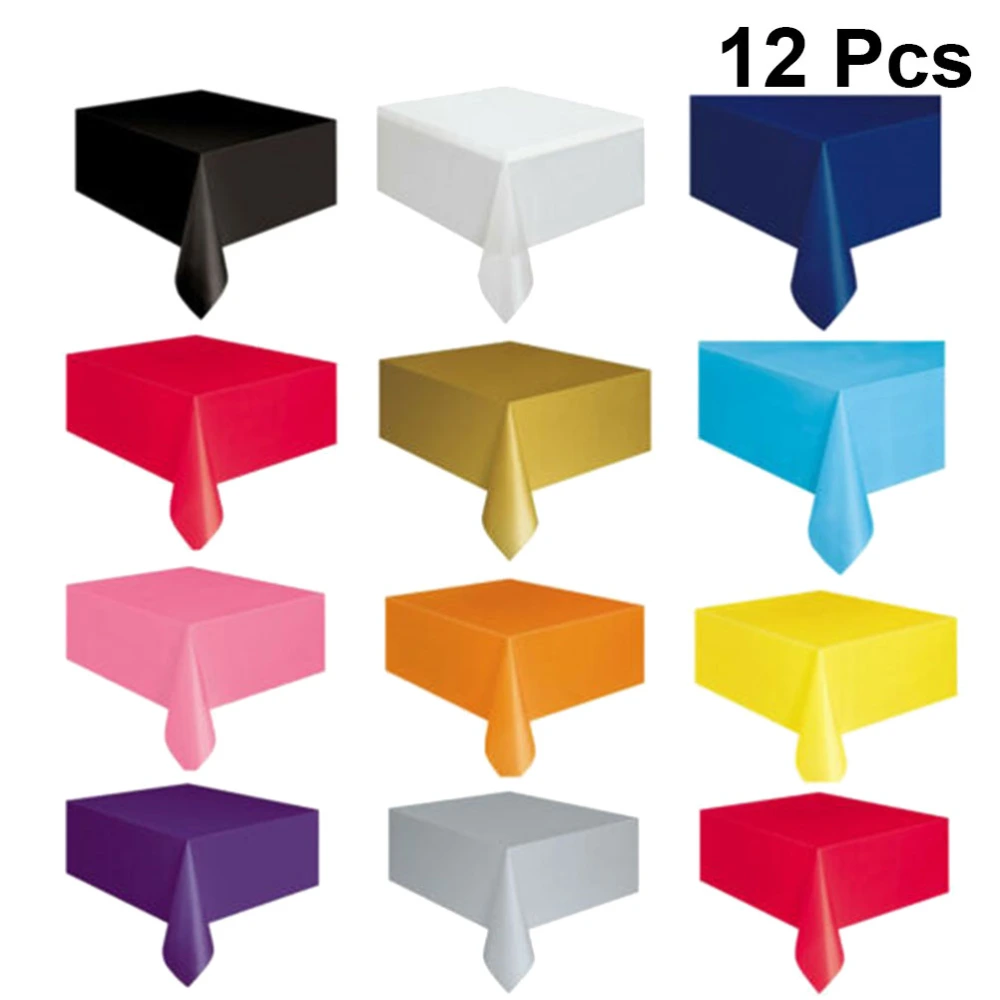 12pcs Thicken Solid Color Disposable Tablecloth Rectangular Picnic Table Covers PE Table Decor Party Supplies for Festival Party(Assorted Color)