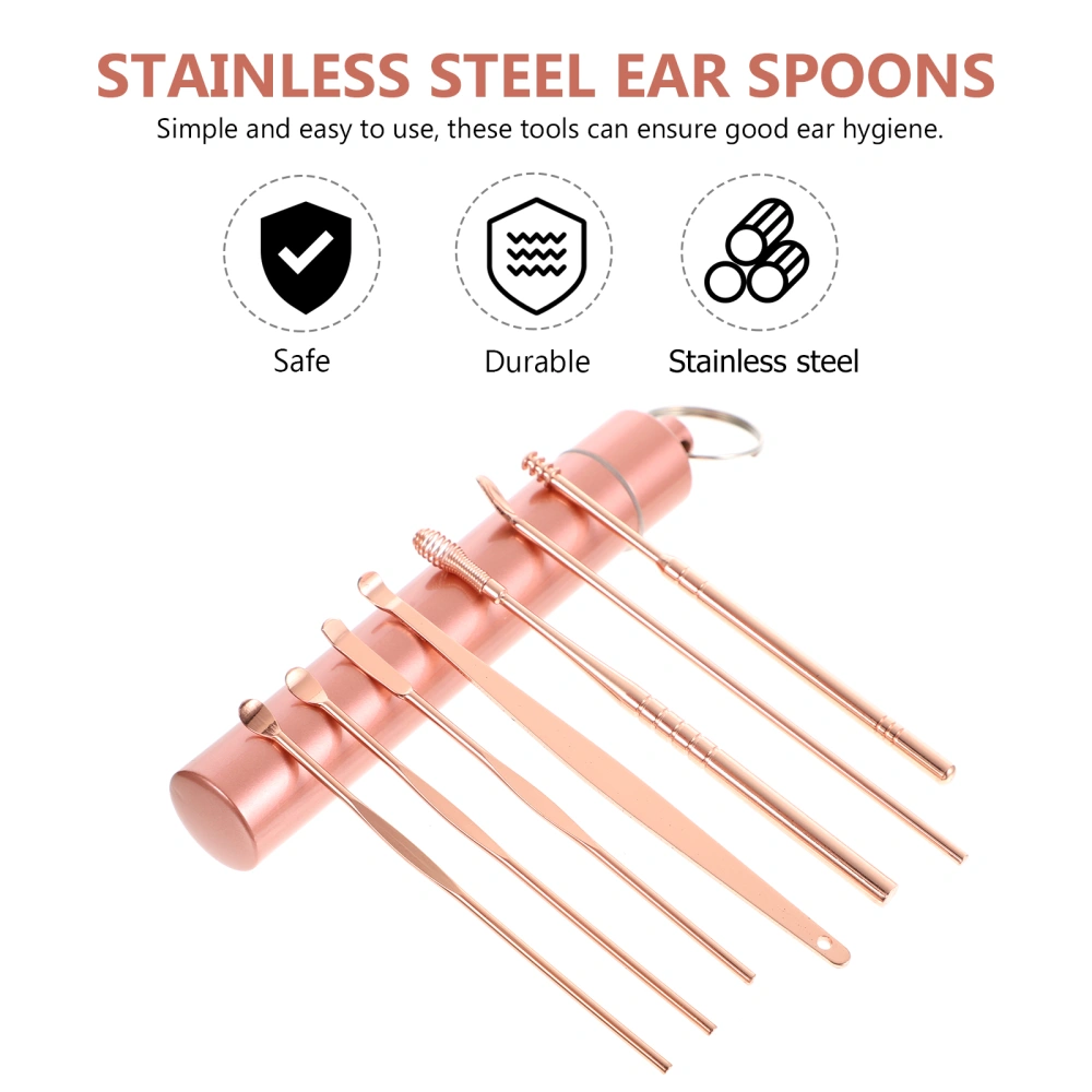 7 Pcs 1 Set Stainless Steel Ear Wax Pickers Novel Ear Picks with Storage Tube