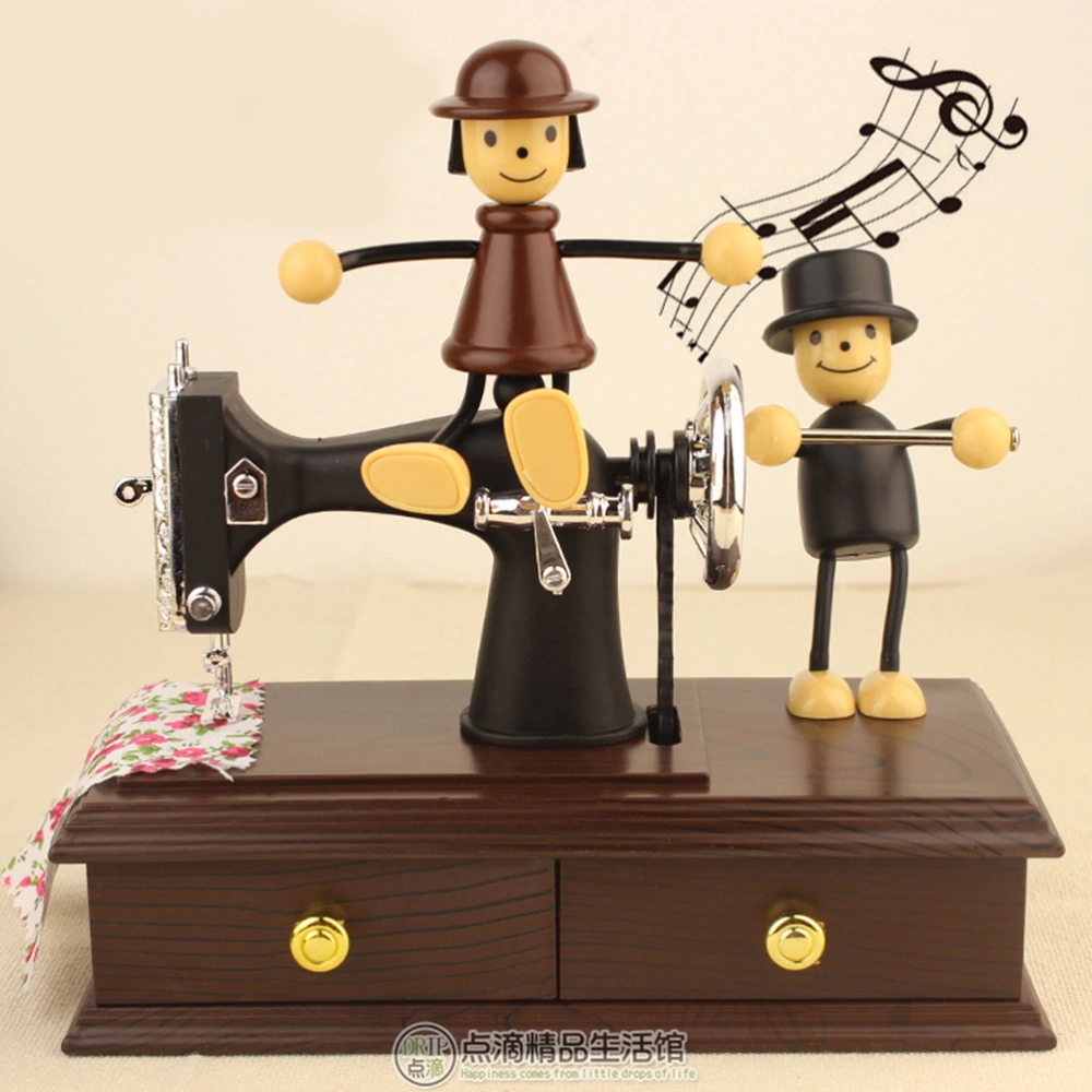 1PC Romantic Couple Musical Box Sewing Machine Shape Ornament Resin Music Box Creative Melody Box Festival Gift